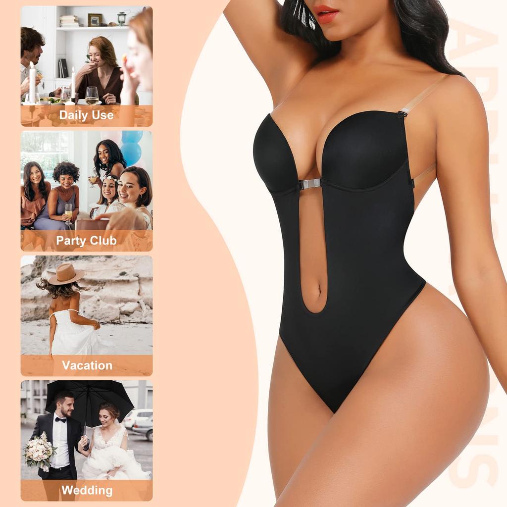 Women Backless Deep Bodysuit Shapewear