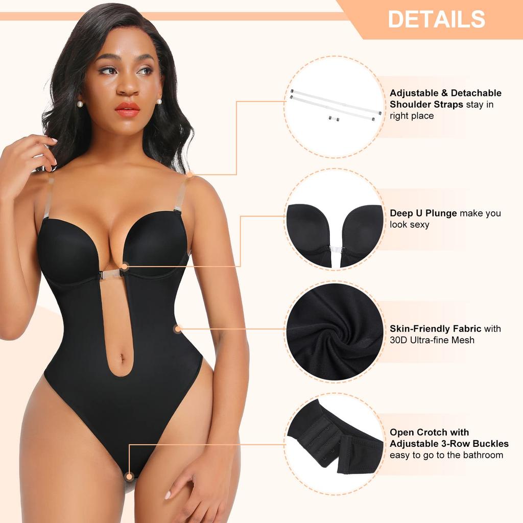 Women Backless Deep Bodysuit Shapewear