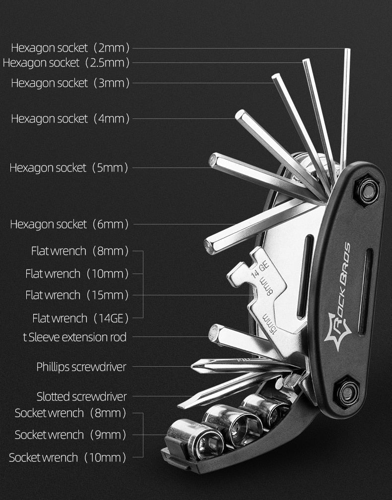 16 in 1 Multifunction Bicycle Repair Tools Kit