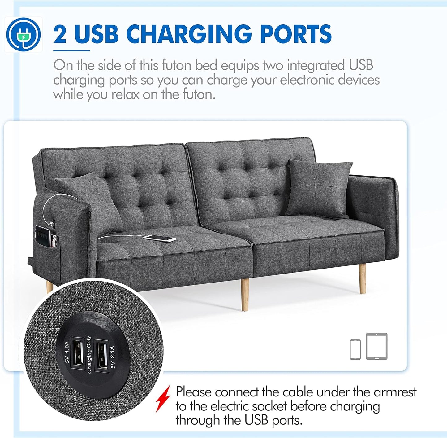 Minimalist Memory Foam Sofa Bed with USB ports