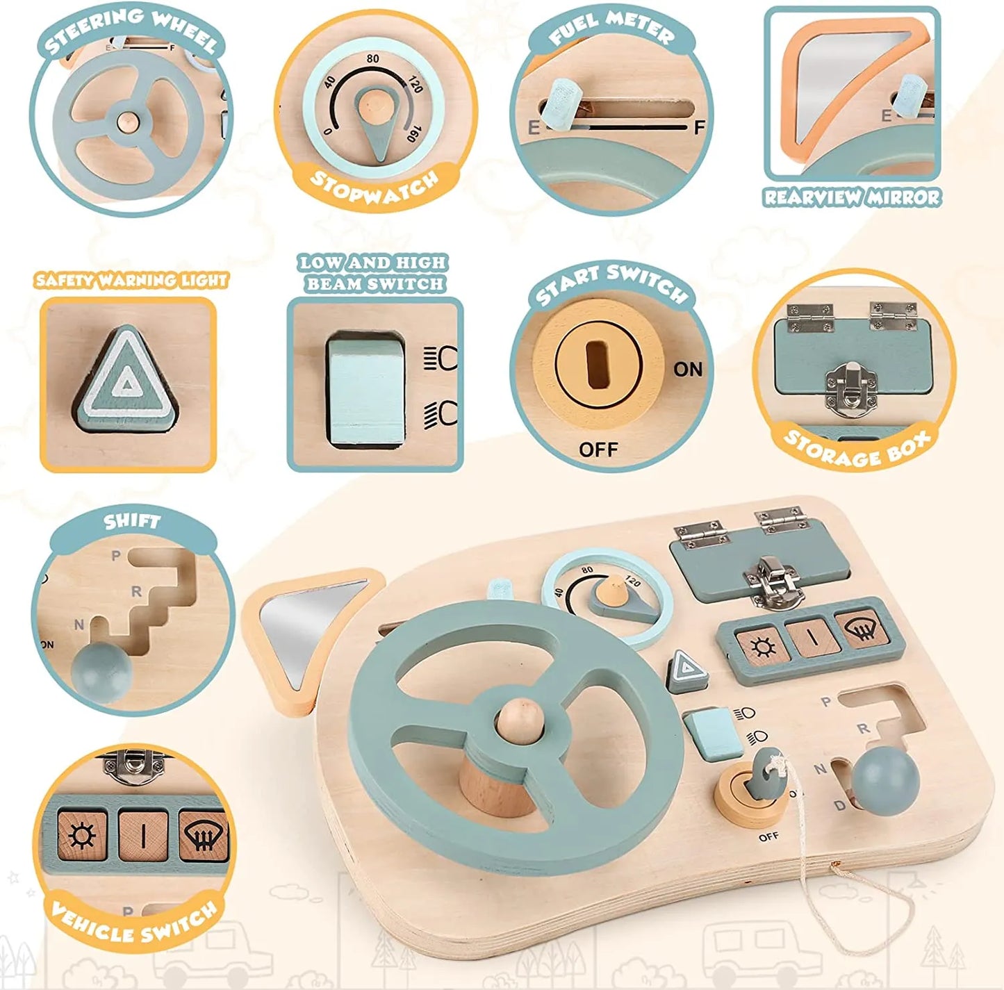Wooden Steering Wheel Board Toy