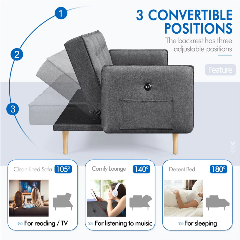 Minimalist Memory Foam Sofa Bed with USB ports