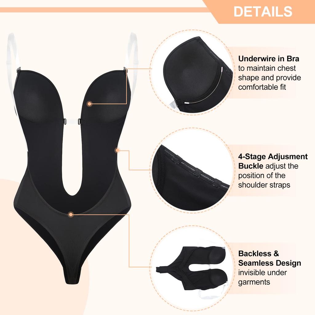 Women Backless Deep Bodysuit Shapewear