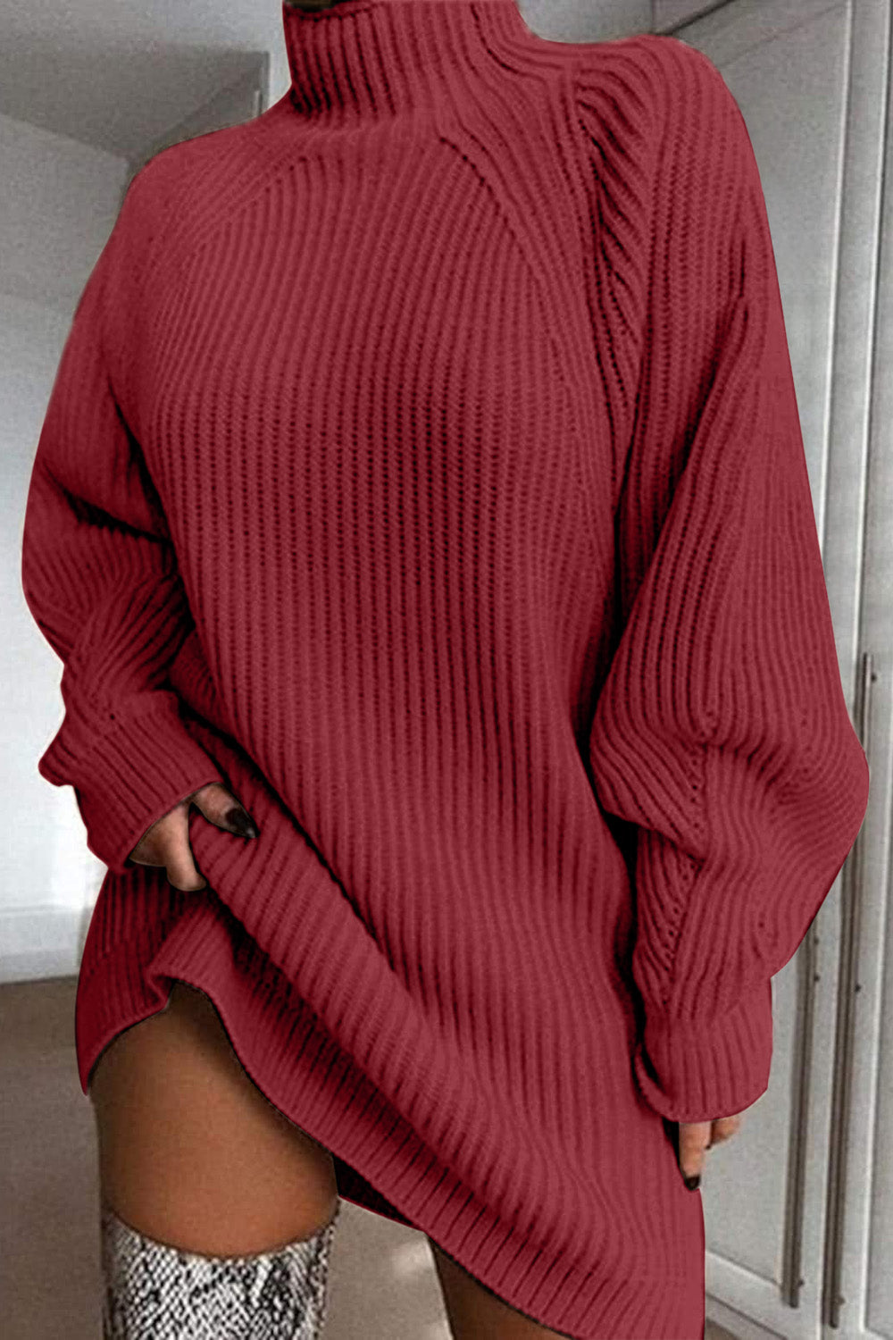 Mock Neck Dropped Shoulder Dress