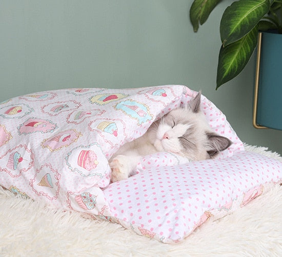 Adorable Japanese Futon Sleeping Bed for Cats