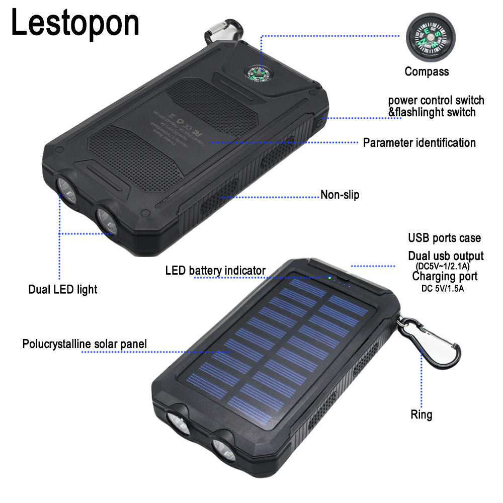 Solar Power Bank - Dual USB - 20000 mAh